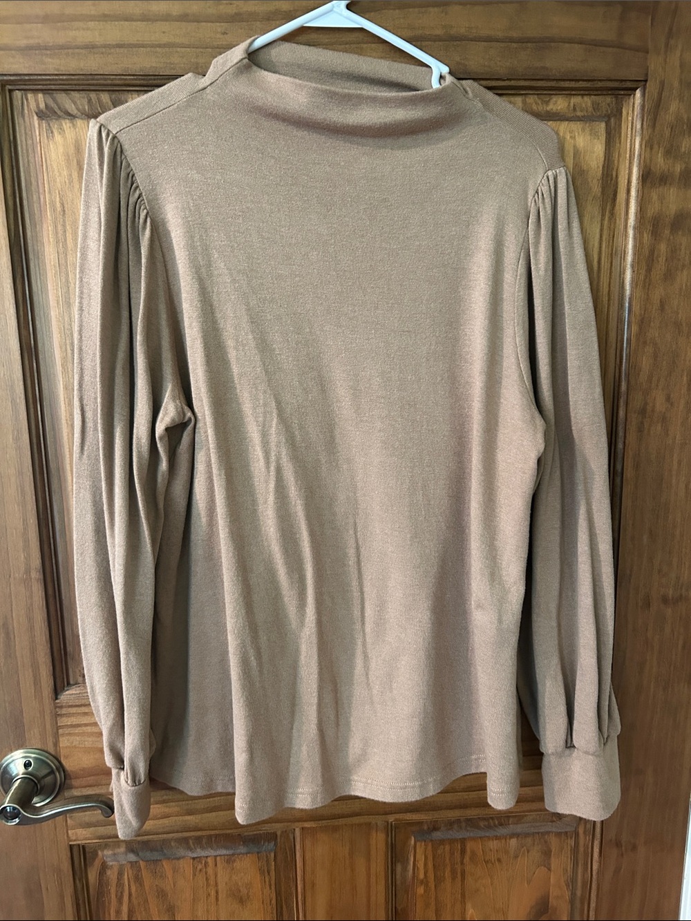 white birch Camel Long-Sleeve Mock Neck Top